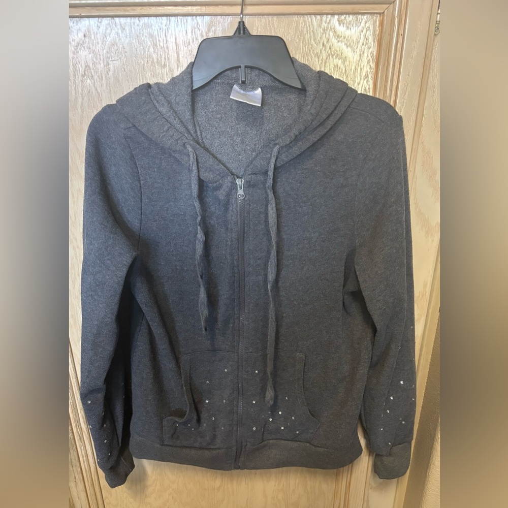 Gray Hoodie with Rhinestone Accents‎